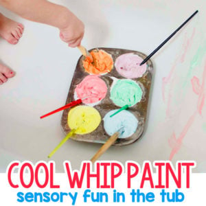 COOL WHIP PAINTING: A quick and easy bath time activity that toddlers will love; a fun bath activity, easy indoor activity, sensory art activity from Busy Toddler
